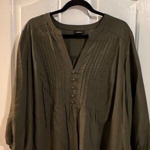 Torrid Olive Green Pintuck Blouse Size 2